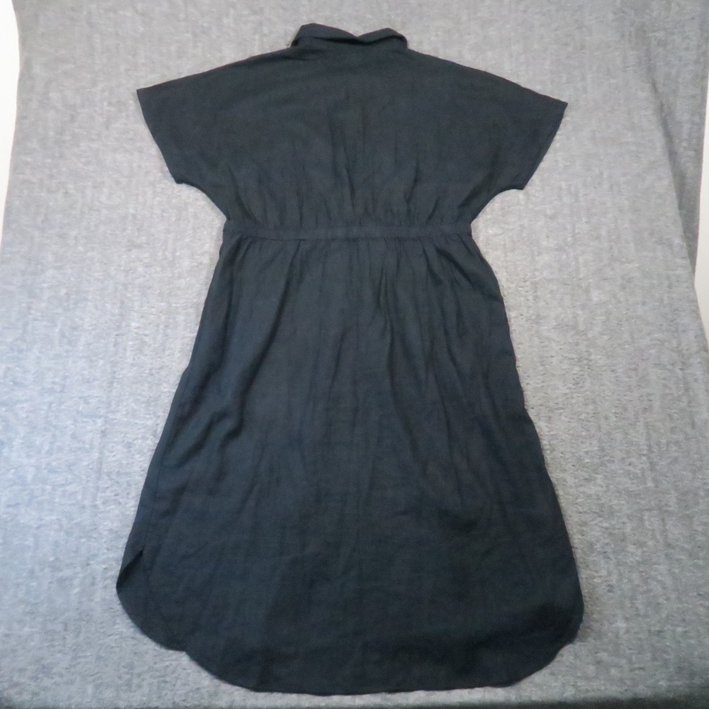 A New Day Linen Blend Shirt Dress L Black Cinch Midi Lagenlook Minimalist Luxury - Picture 3 of 10